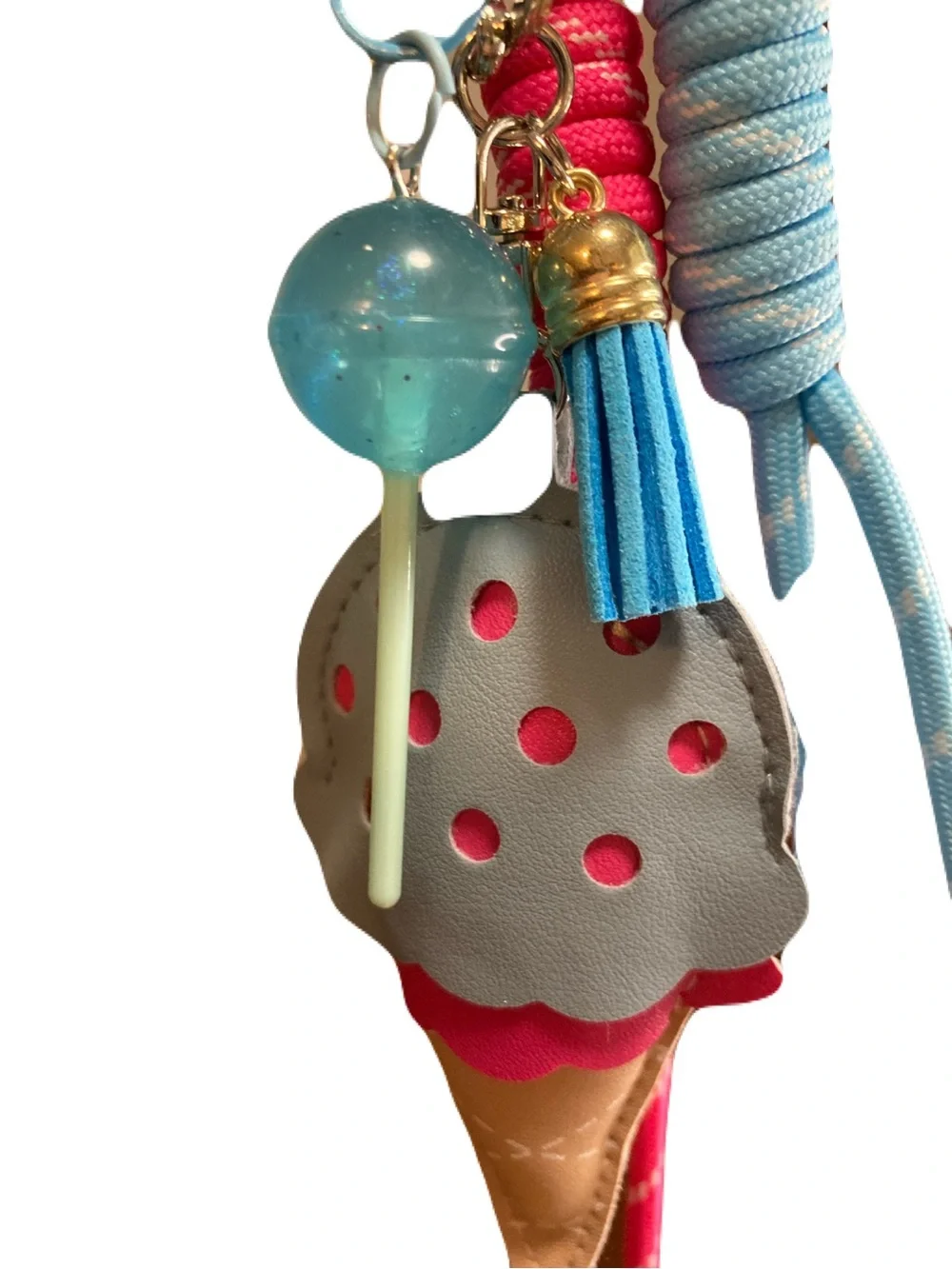 Ice Cream Keychain Bag Charm -Kawaii Faux Leather Paracords Lollipop & Tassel